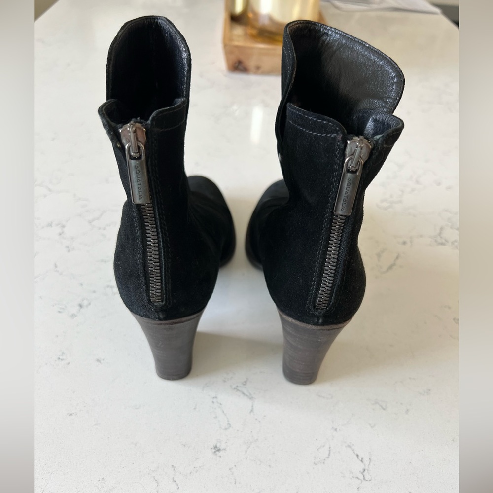 AQUATALIA Waterproof Stacked Heel Booties in Black Suede Size 9.5 - Picture 6 of 12